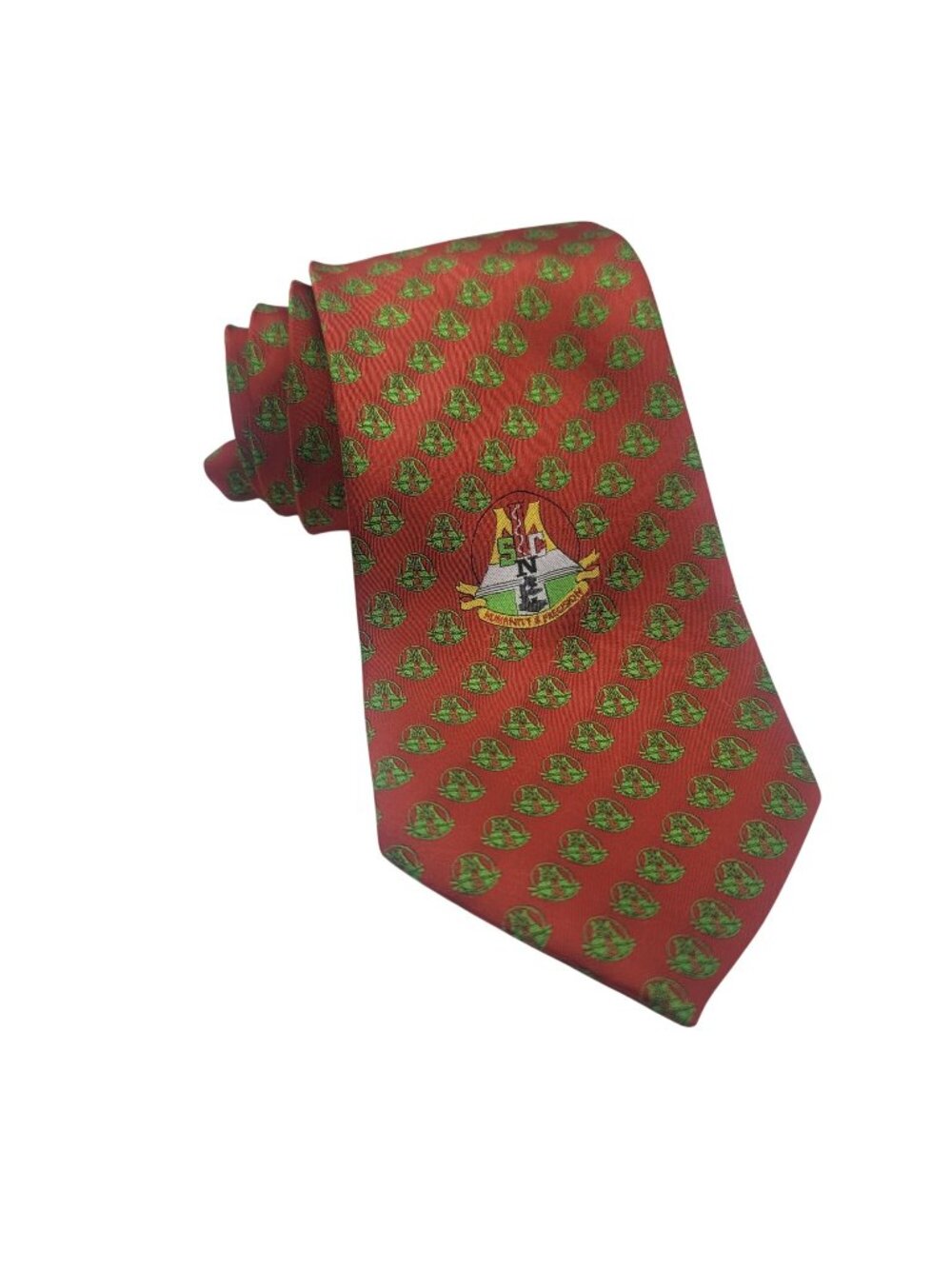 OxygenFashionBrand Mens Red & Green Patterned Tie With Humanity & Precision Logo